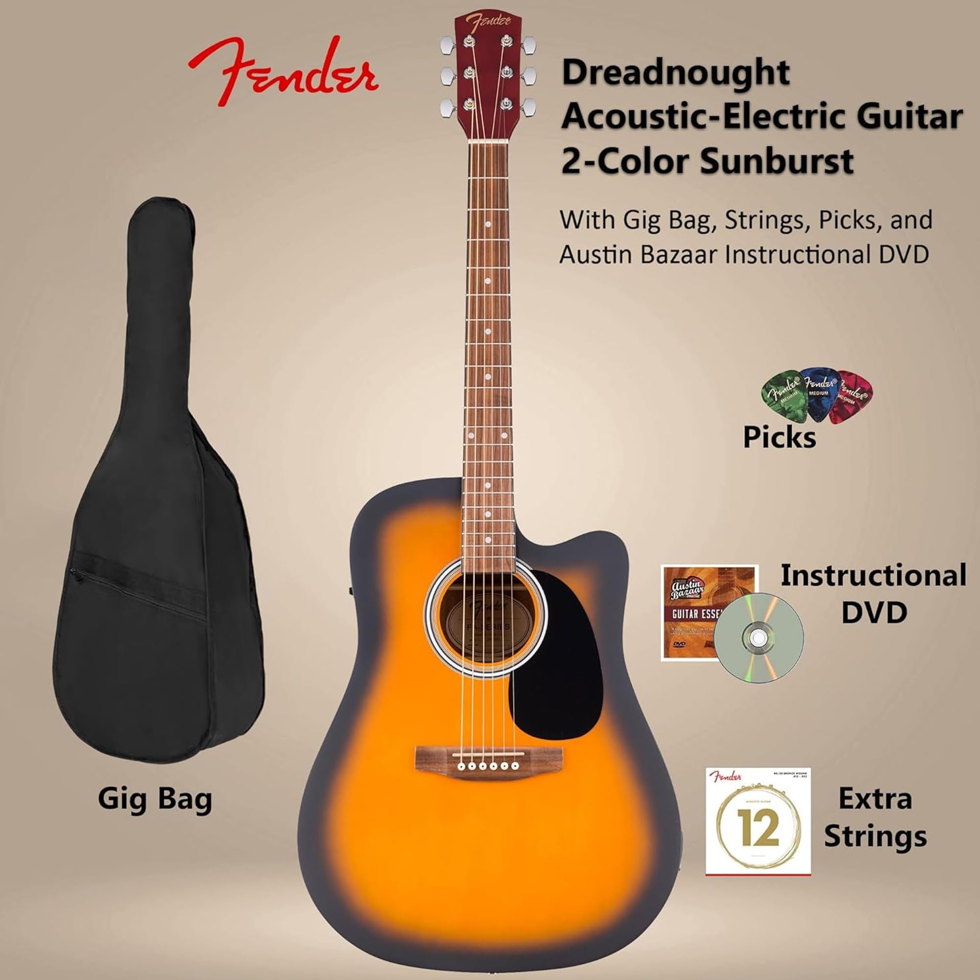 Amazon | Fender FAシリーズ Dreadnought アコースティックエレキ